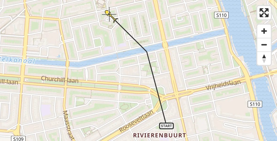 Routekaart van de vlucht: Lifeliner 1 naar Amsterdam, Coöperatiehof