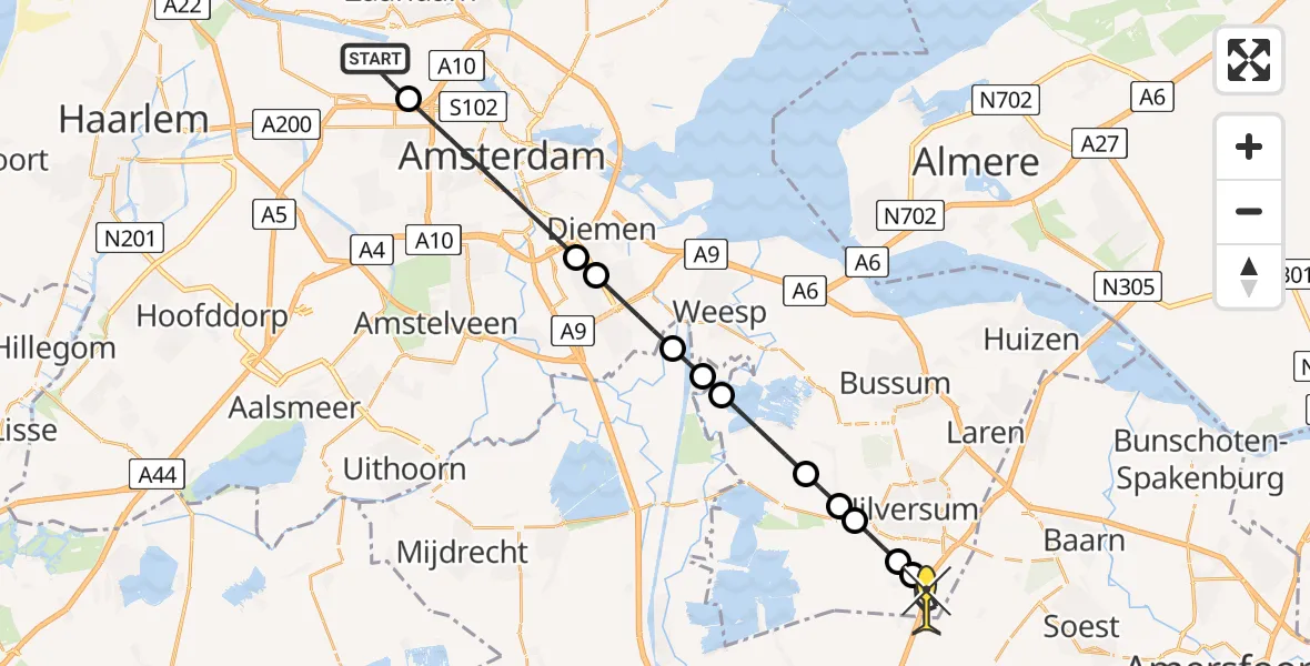 Routekaart van de vlucht: Lifeliner 1 naar Hilversum, Corsicaweg