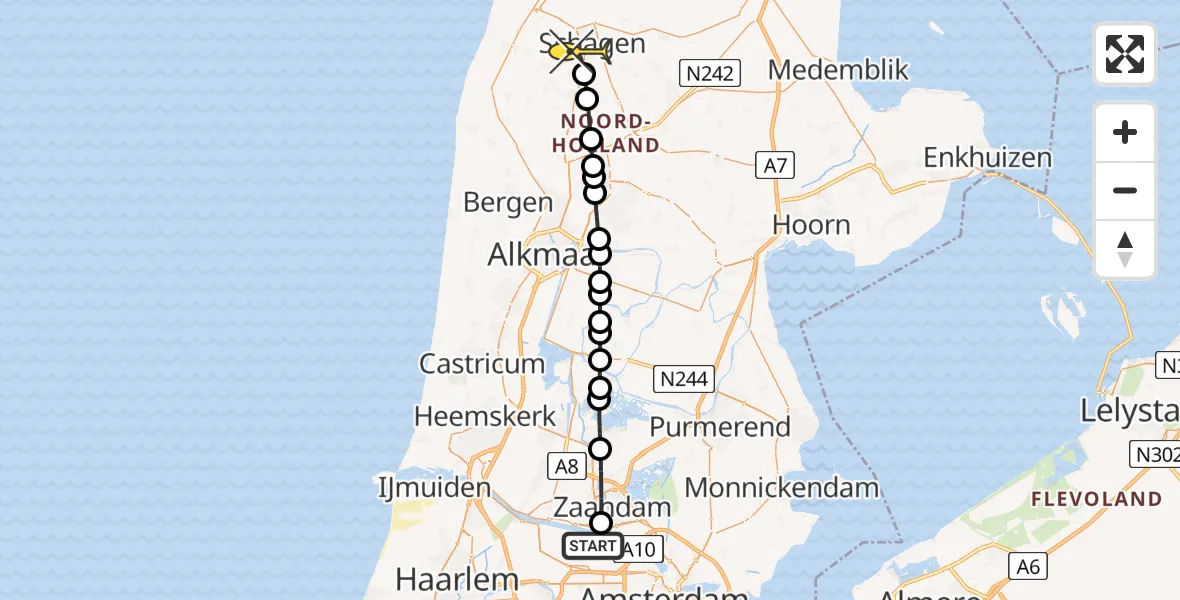 Routekaart van de vlucht: Lifeliner 1 naar Schagen, Elbaweg