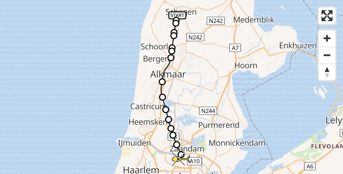 Routekaart van de vlucht: Lifeliner 1 naar Amsterdam Heliport, Groenveldsdijk