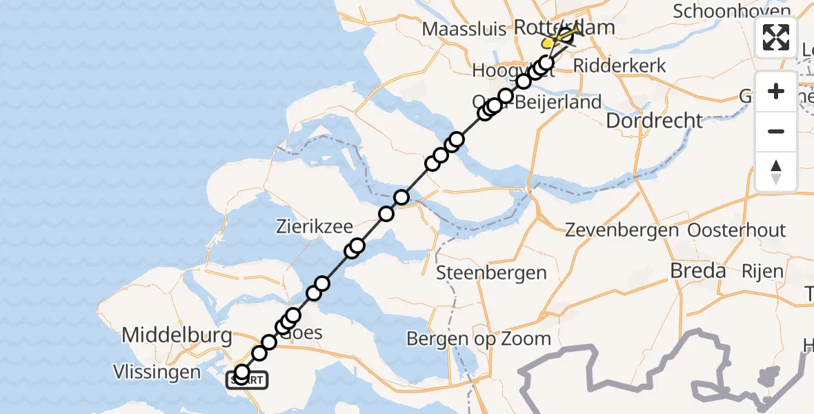 Routekaart van de vlucht: Lifeliner 2 naar Erasmus MC, Westerscheldetunnelweg