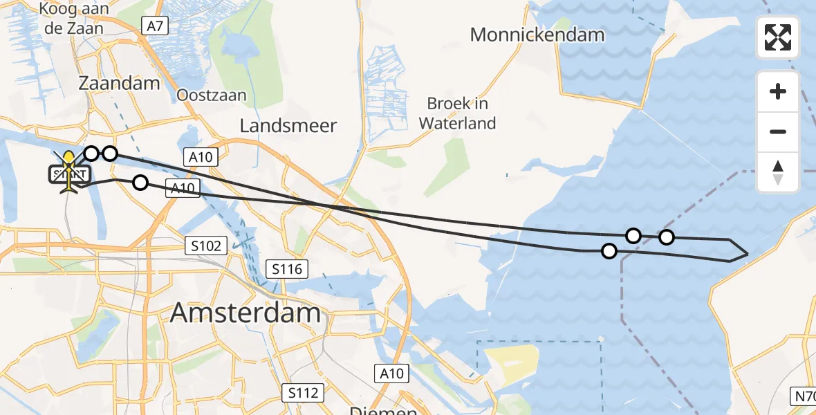 Routekaart van de vlucht: Lifeliner 1 naar Amsterdam Heliport, Kajuitpad