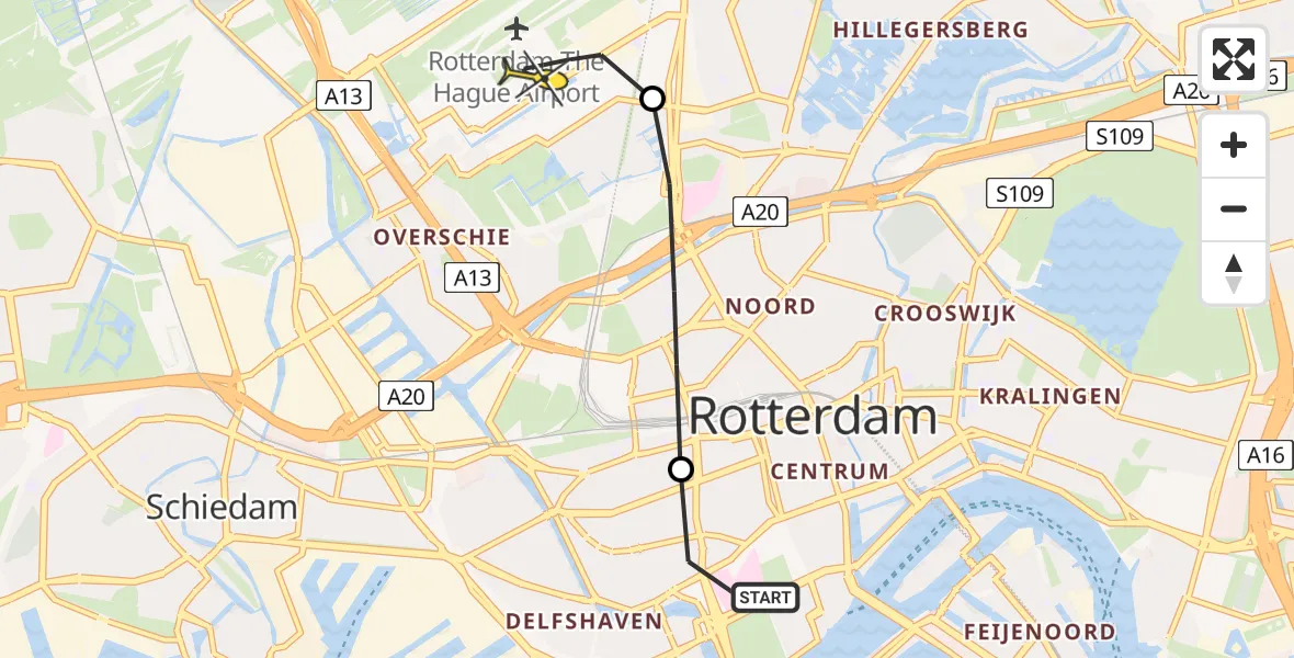 Routekaart van de vlucht: Lifeliner 2 naar Rotterdam The Hague Airport, Oostervantstraat