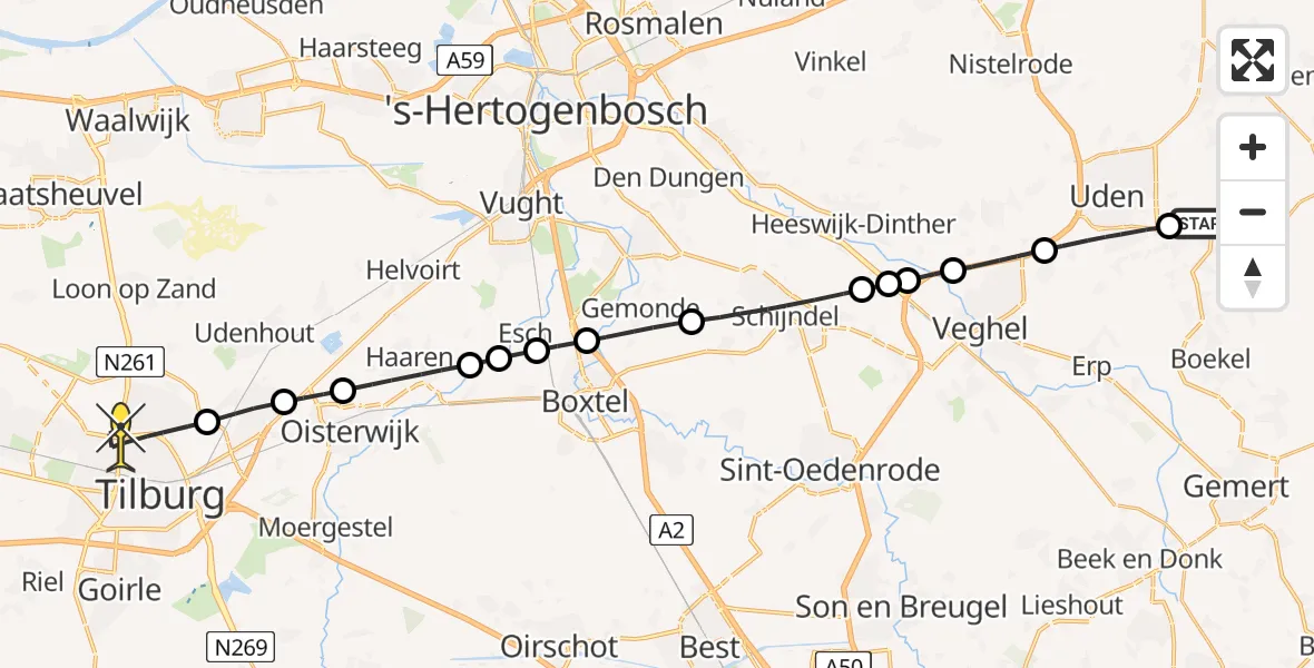 Routekaart van de vlucht: Lifeliner 3 naar Tilburg, Linie