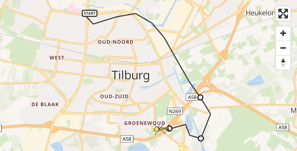 Routekaart van de vlucht: Lifeliner 3 naar Tilburg, Erasplaats