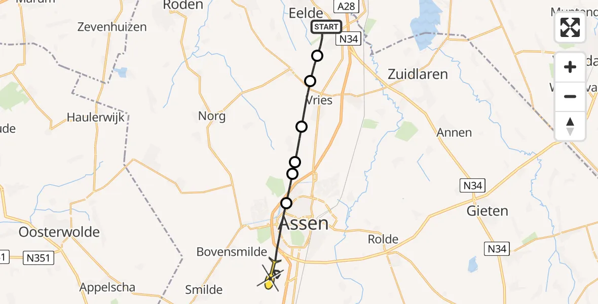 Routekaart van de vlucht: Lifeliner 4 naar Assen, Moespot