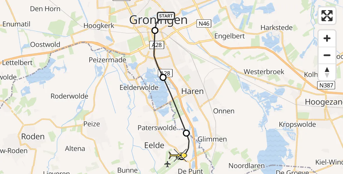 Routekaart van de vlucht: Lifeliner 4 naar Groningen Airport Eelde, Pelsterstraat