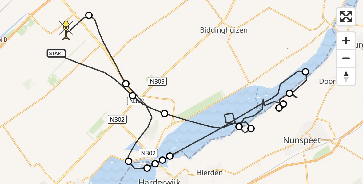 Routekaart van de vlucht: Traumaheli naar Lelystad Airport, Flevopolder