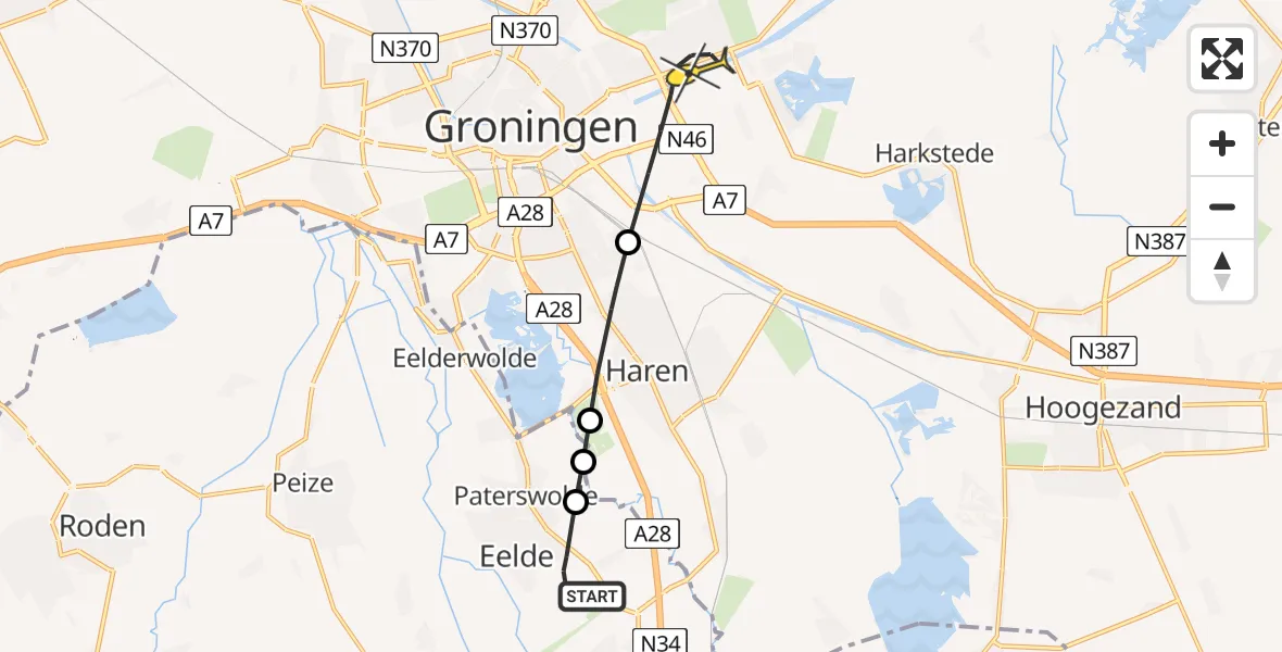Routekaart van de vlucht: Lifeliner 4 naar Groningen, Langesteeg