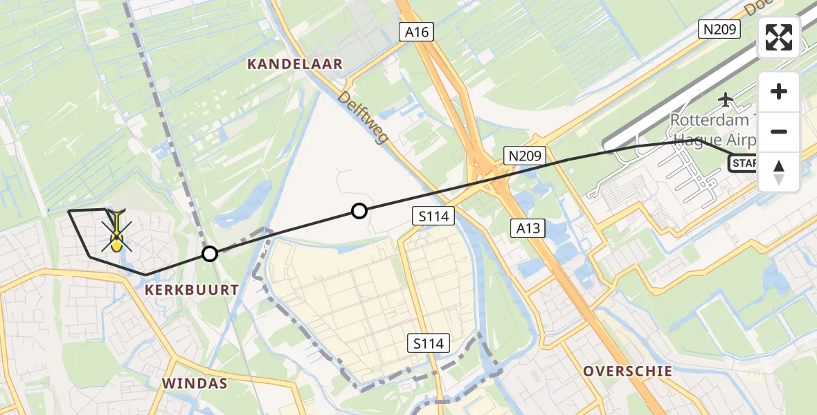 Routekaart van de vlucht: Lifeliner 2 naar Schiedam, Matlingeweg