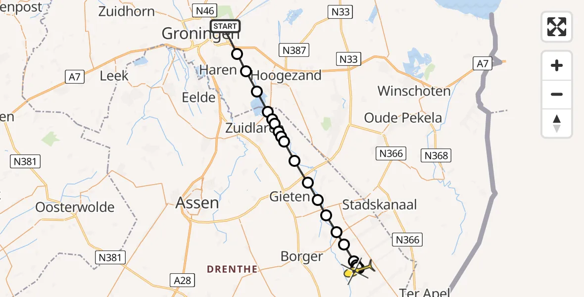 Routekaart van de vlucht: Lifeliner 4 naar 2e Exloërmond, Beneluxweg