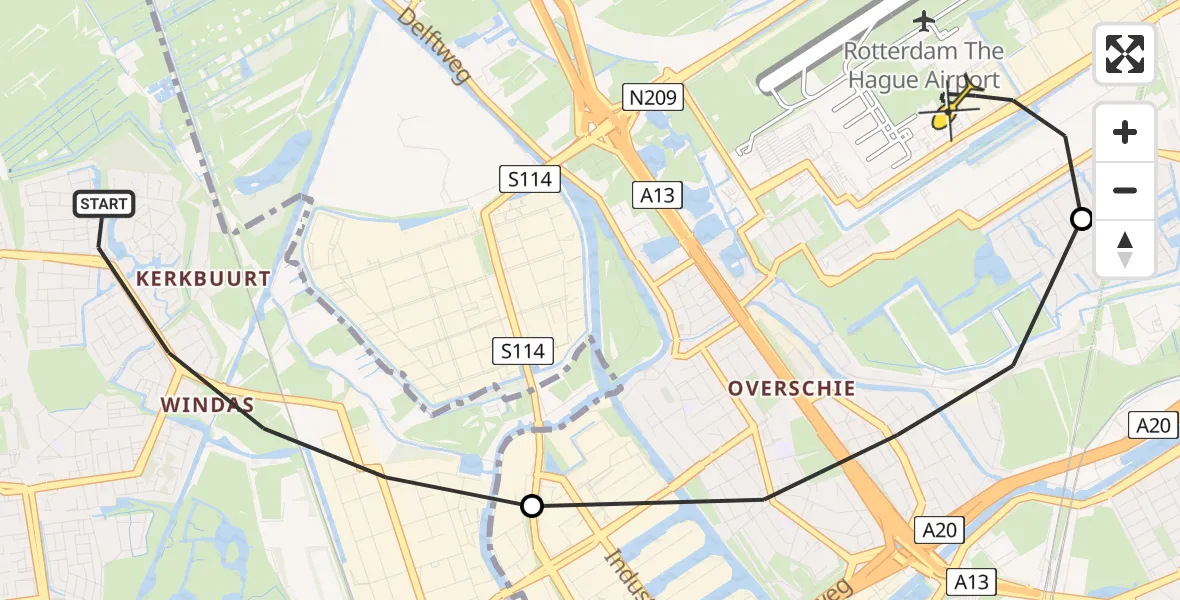 Routekaart van de vlucht: Lifeliner 2 naar Rotterdam The Hague Airport, 's-Gravelandseweg