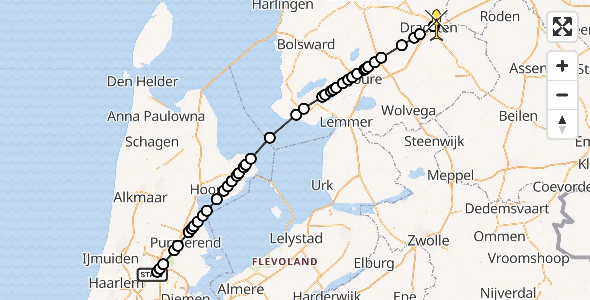 Routekaart van de vlucht: Lifeliner 1 naar Vliegveld Drachten, Westhavenweg