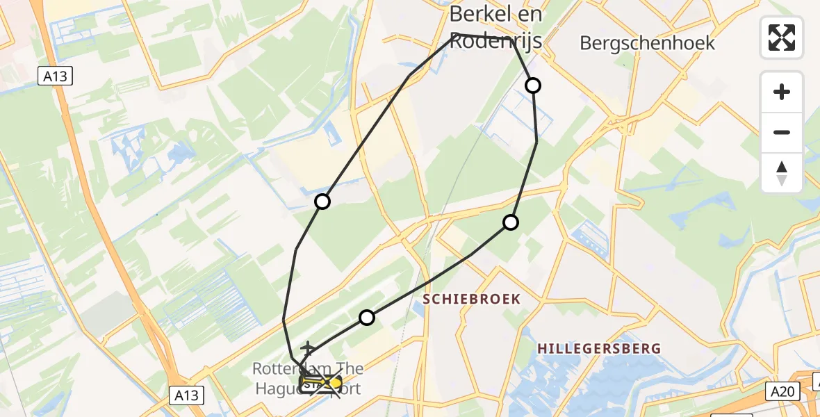 Routekaart van de vlucht: Lifeliner 2 naar Rotterdam The Hague Airport, Oude Bovendijk