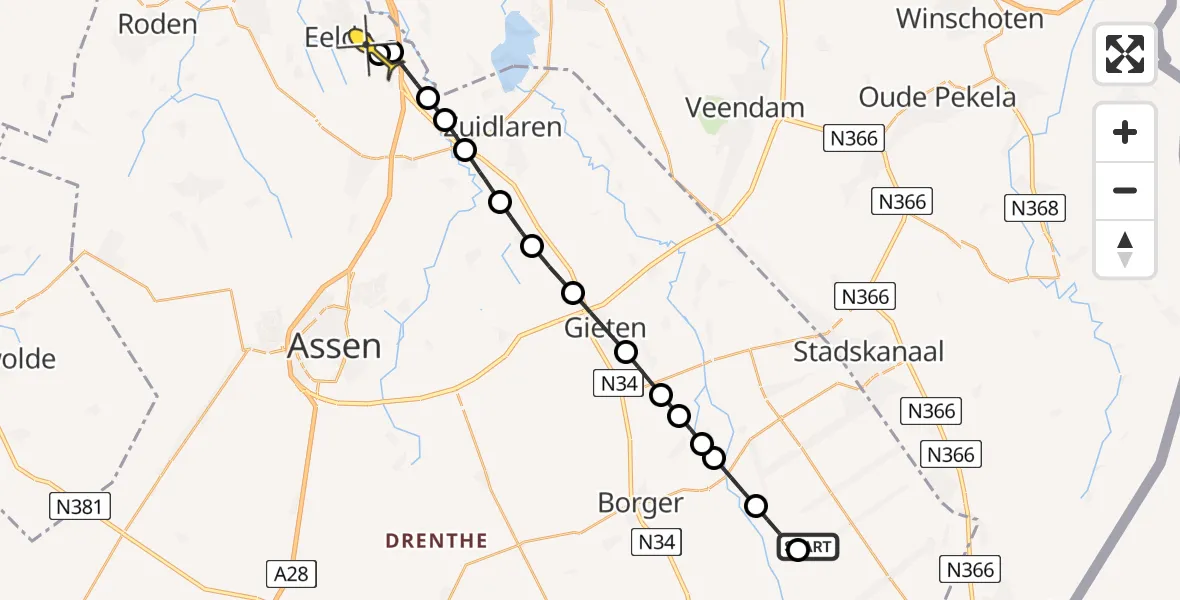 Routekaart van de vlucht: Lifeliner 4 naar Groningen Airport Eelde, Exloërveen