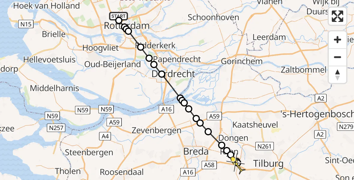Routekaart van de vlucht: Lifeliner 2 naar Gilze, Landzichtstraat