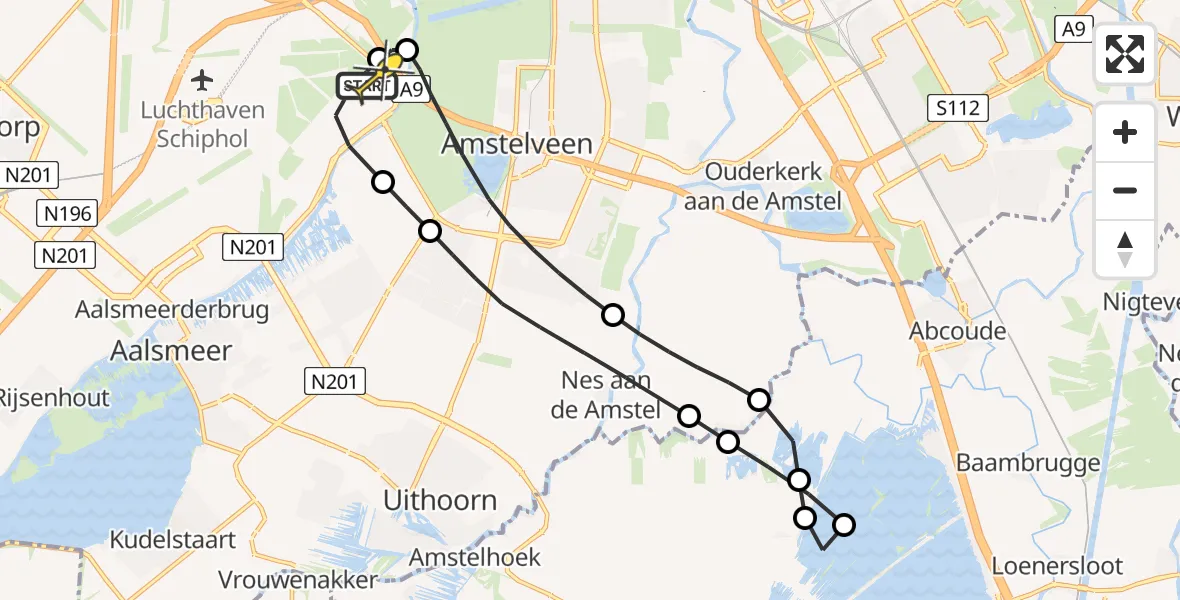 Routekaart van de vlucht: Politieheli naar Schiphol, Schipholdijk