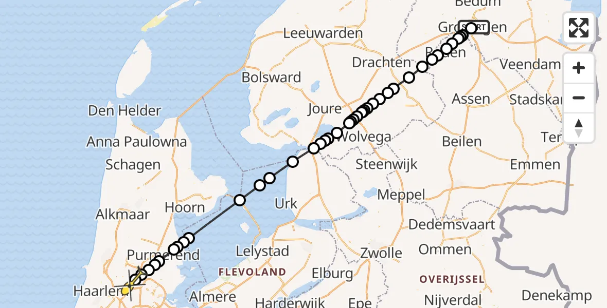 Routekaart van de vlucht: Lifeliner 1 naar Amsterdam Heliport, Gedempte Zuiderdiep