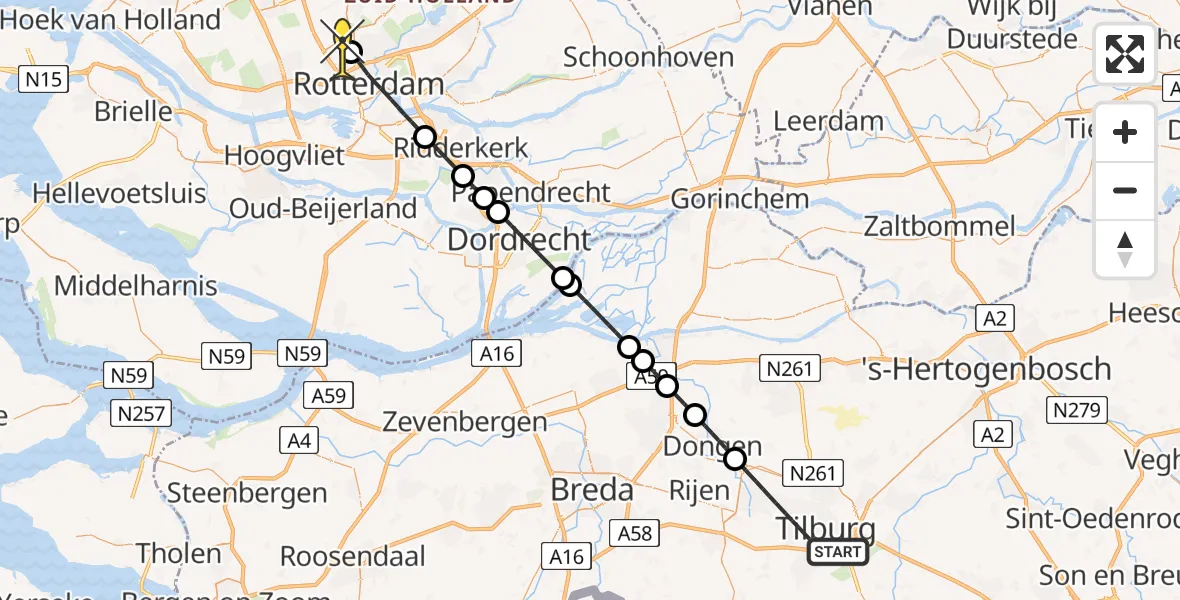 Routekaart van de vlucht: Lifeliner 2 naar Rotterdam The Hague Airport, Ardennenlaan