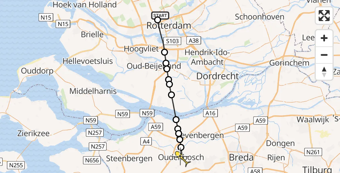 Routekaart van de vlucht: Lifeliner 2 naar Oudenbosch, Achterdijk