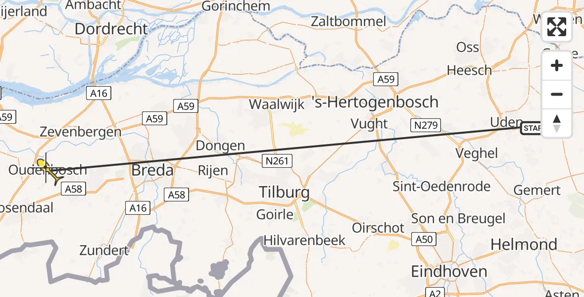 Routekaart van de vlucht: Traumaheli naar Oudenbosch, Tivolipark