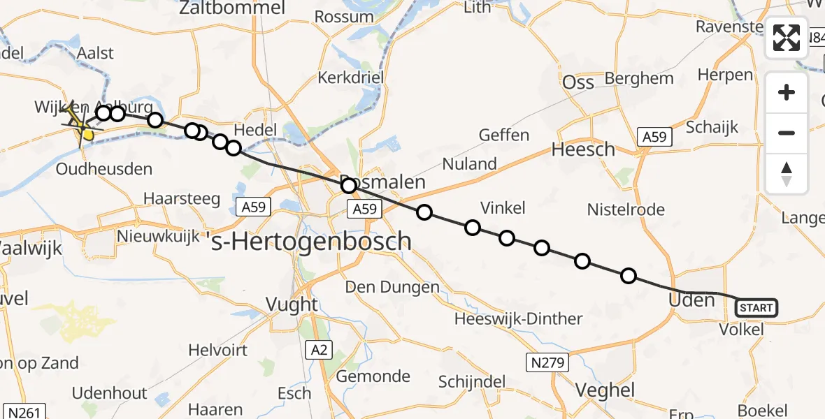 Routekaart van de vlucht: Lifeliner 3 naar Wijk en Aalburg, Oude Millsebaan