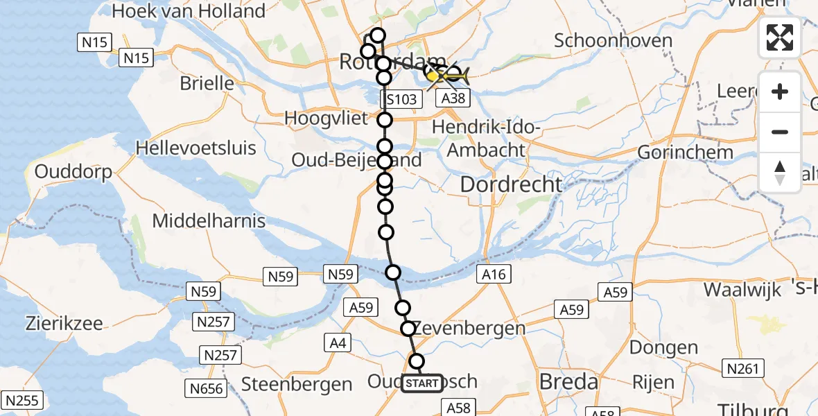 Routekaart van de vlucht: Lifeliner 2 naar Krimpen aan den IJssel, Bornhemweg