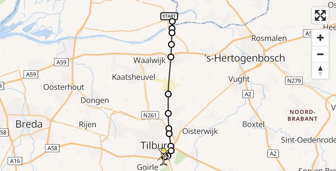 Routekaart van de vlucht: Lifeliner 3 naar Tilburg, Bergsche Maasdijk