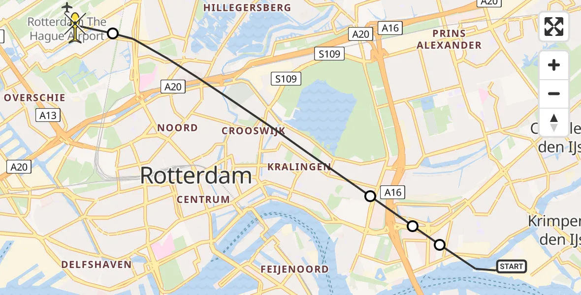 Routekaart van de vlucht: Lifeliner 2 naar Rotterdam The Hague Airport, Rivium Oostlaan