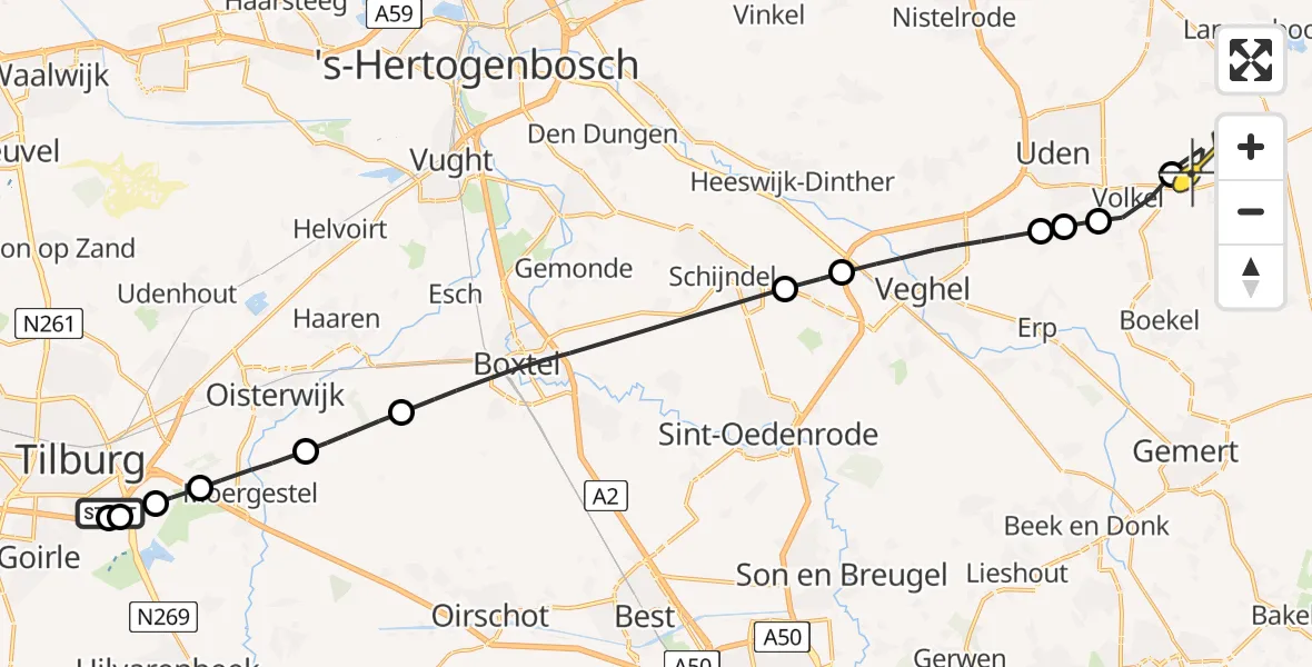 Routekaart van de vlucht: Lifeliner 3 naar Vliegbasis Volkel, Provincialeweg