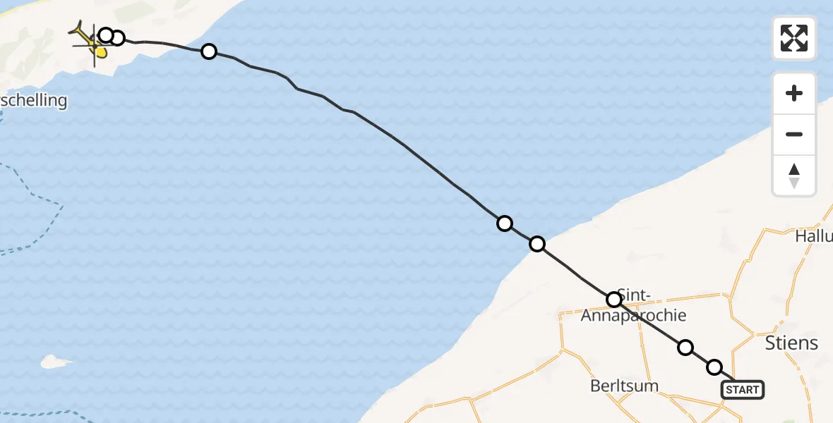 Routekaart van de vlucht: Ambulanceheli naar Midsland, Hamerenweg