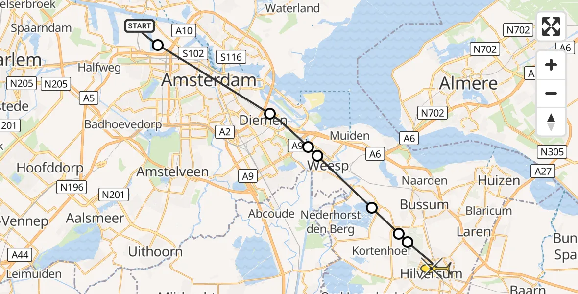 Routekaart van de vlucht: Lifeliner 1 naar Hilversum, Westhaven