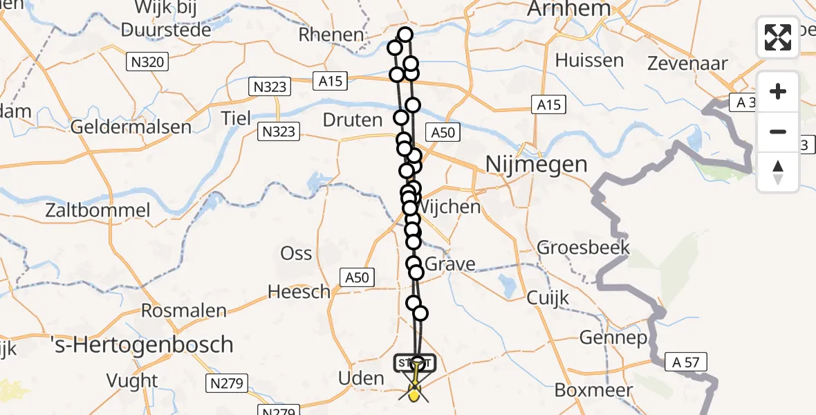 Routekaart van de vlucht: Lifeliner 3 naar Vliegbasis Volkel, Korte Dijk