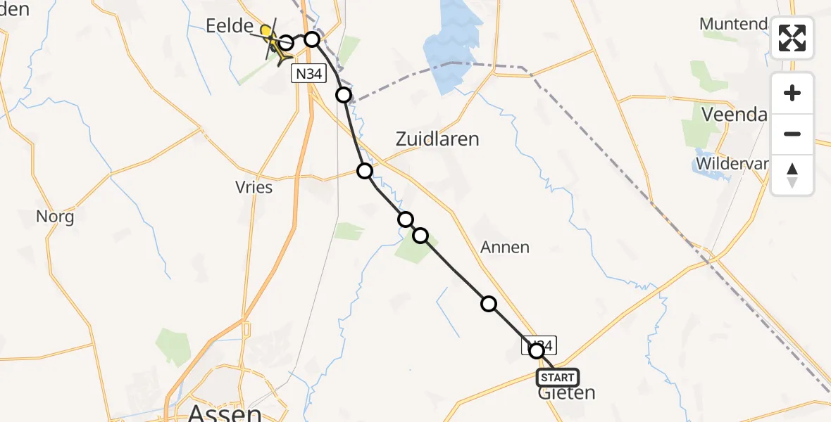 Routekaart van de vlucht: Lifeliner 4 naar Groningen Airport Eelde, Spiekersteeg