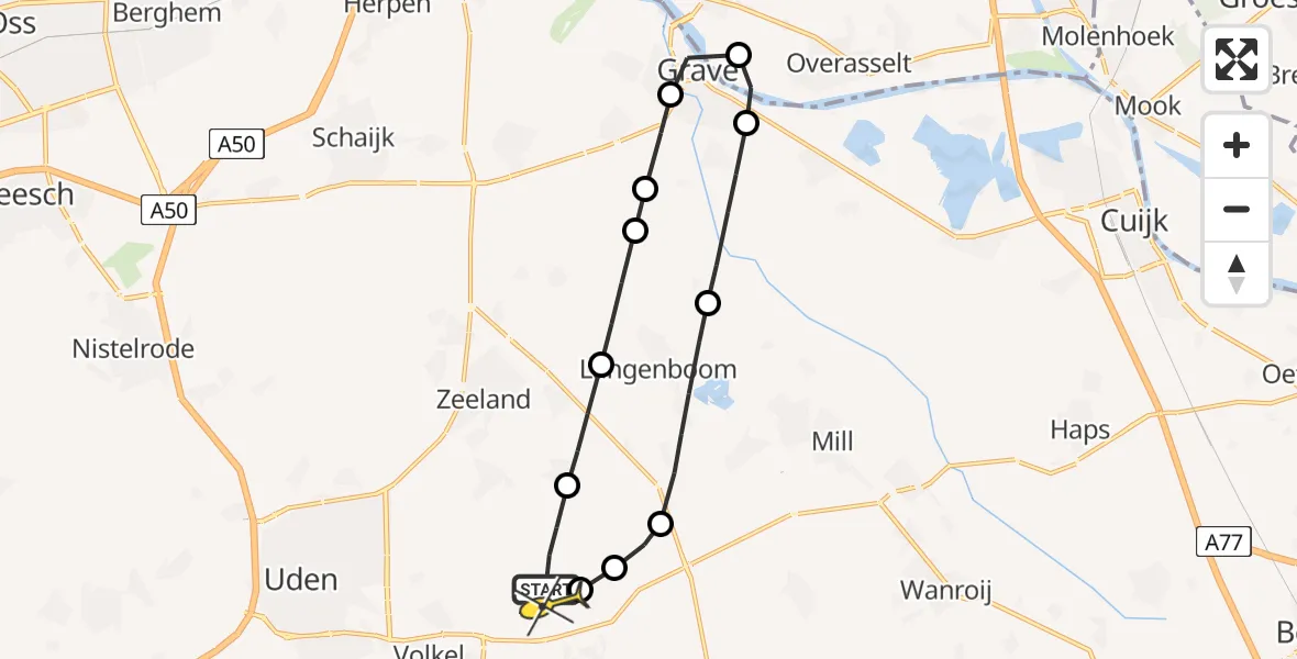 Routekaart van de vlucht: Lifeliner 3 naar Vliegbasis Volkel, Millsebaan