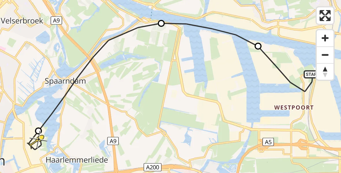 Routekaart van de vlucht: Lifeliner 1 naar Haarlem, Hornweg