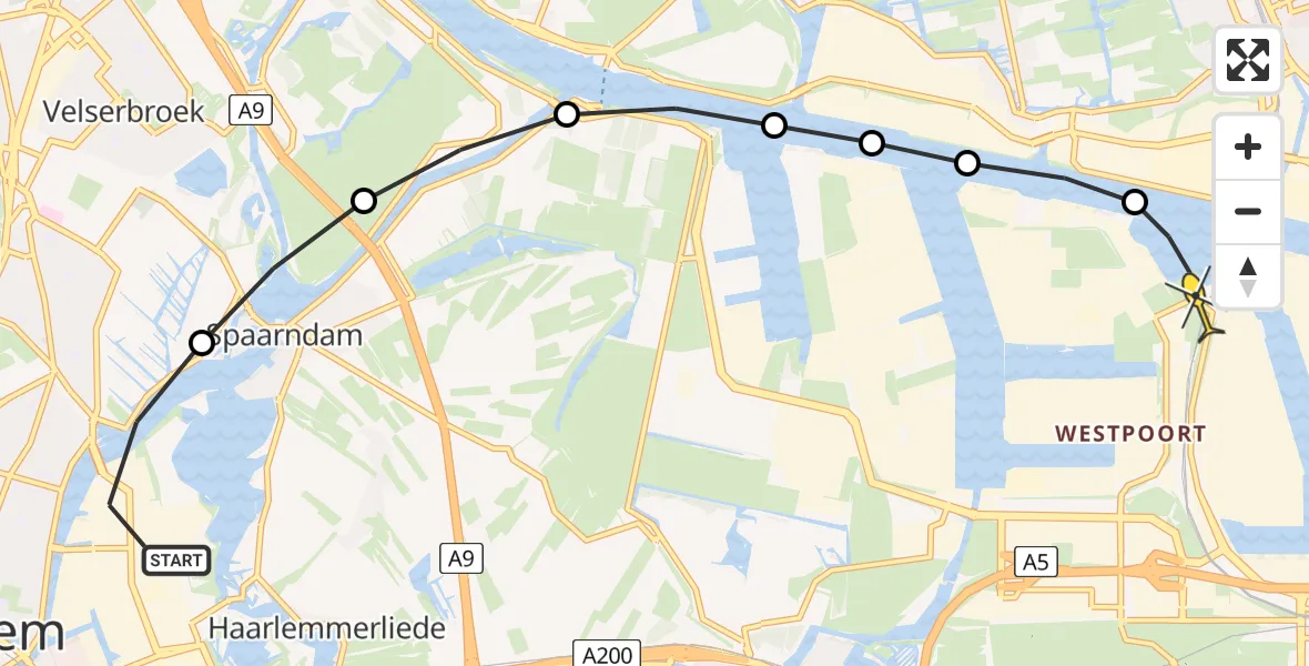 Routekaart van de vlucht: Lifeliner 1 naar Amsterdam Heliport, Spaarndamseweg