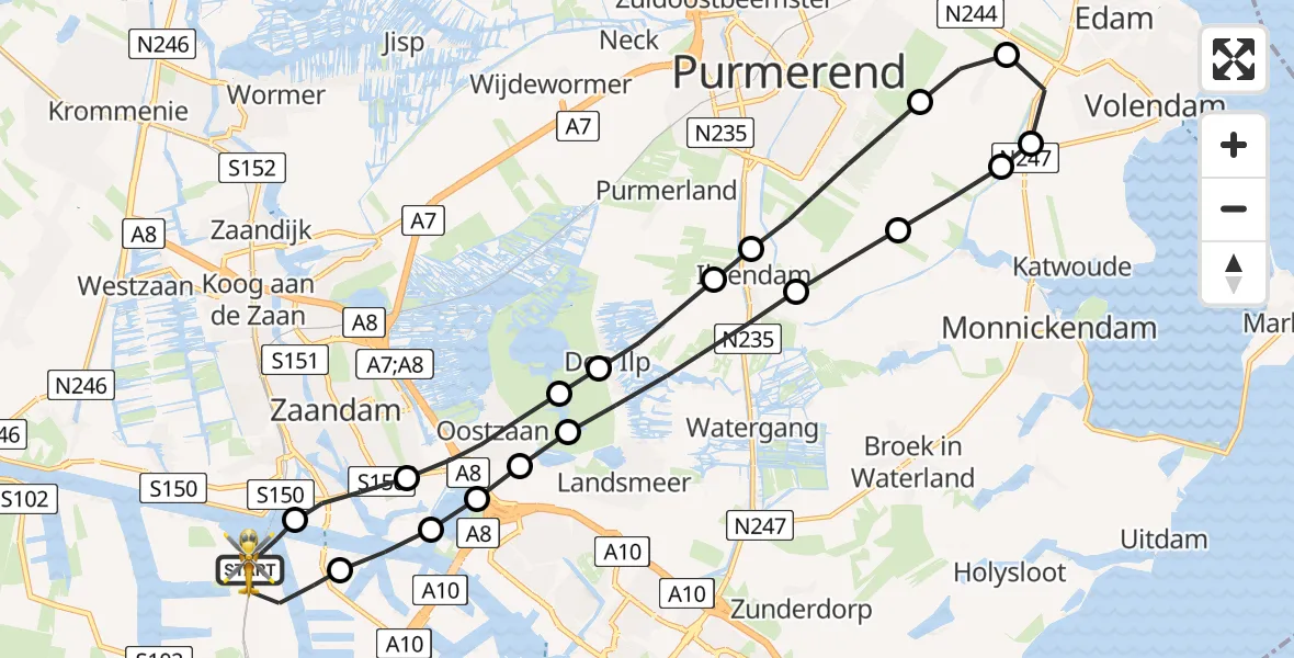 Vluchtroute Traumahelikopter van Amsterdam Heliport naar Amsterdam Heliport