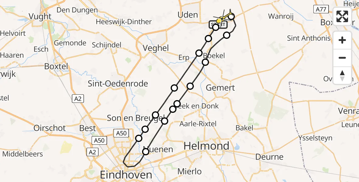 Routekaart van de vlucht: Lifeliner 3 naar Vliegbasis Volkel, Zeelandsedijk