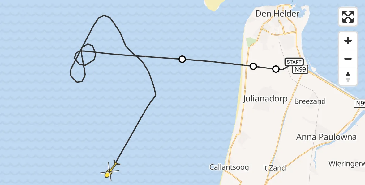 Routekaart van de vlucht: Kustwachthelikopter naar Luchthavenweg