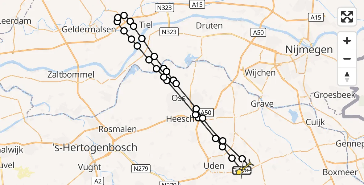 Routekaart van de vlucht: Lifeliner 3 naar Vliegbasis Volkel, Dorpsstraat