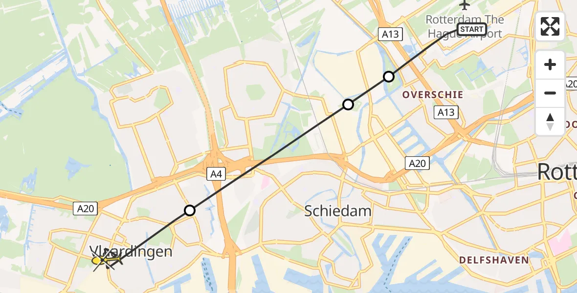 Routekaart van de vlucht: Lifeliner 2 naar Vlaardingen, Sidelingeplein
