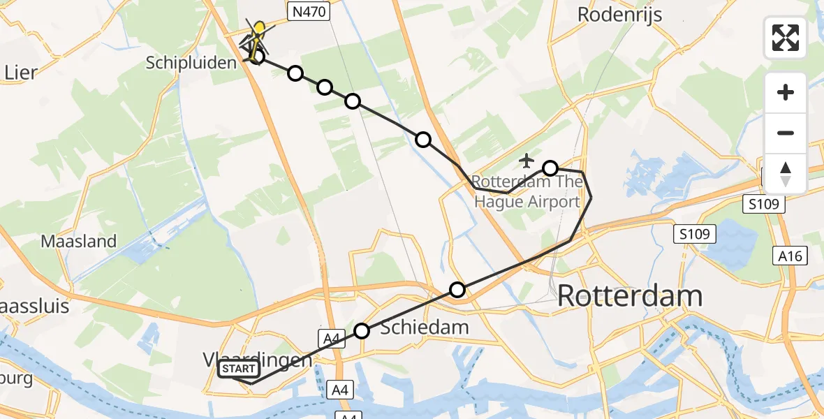 Routekaart van de vlucht: Lifeliner 2 naar Delft, Binnensingel