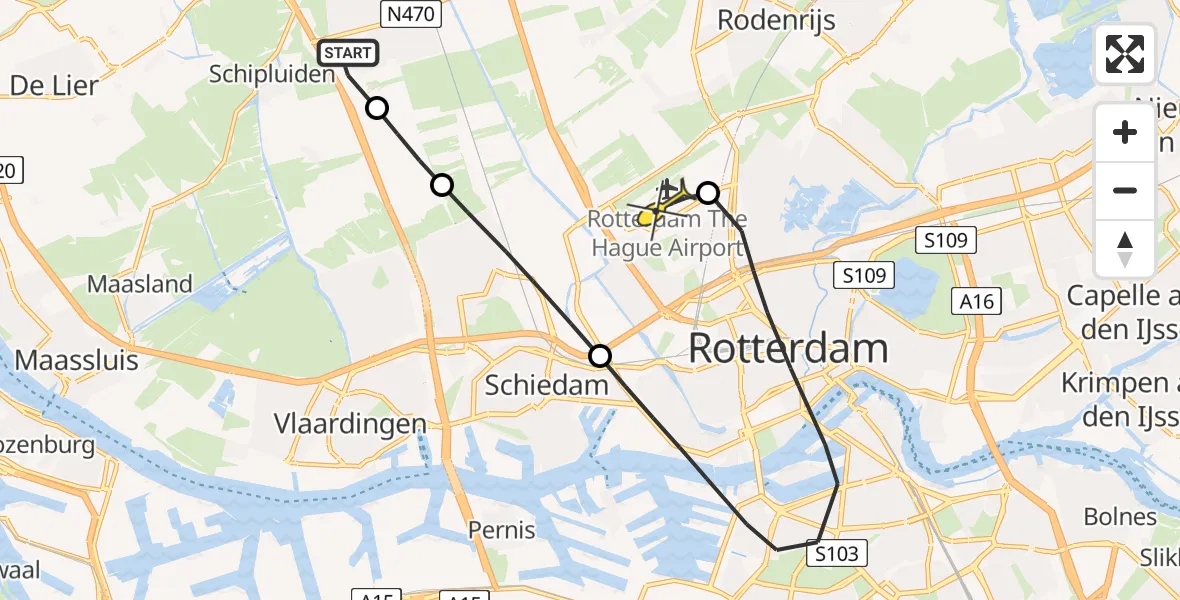 Routekaart van de vlucht: Lifeliner 2 naar Rotterdam The Hague Airport, Tanthofkade
