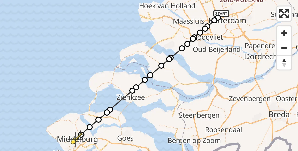 Routekaart van de vlucht: Lifeliner 2 naar Middelburg, West-Sidelinge