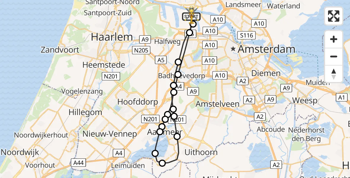 Routekaart van de vlucht: Lifeliner 1 naar Amsterdam Heliport, Hornweg