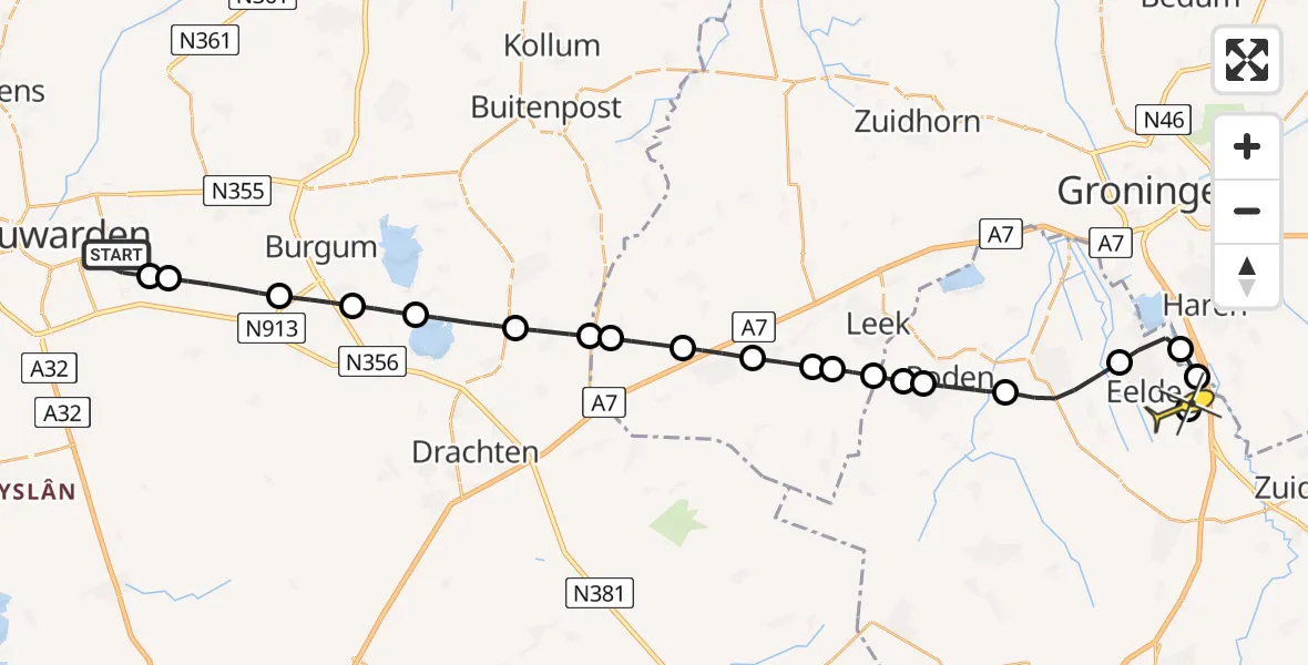 Routekaart van de vlucht: Lifeliner 4 naar Groningen Airport Eelde, Jentsjemar