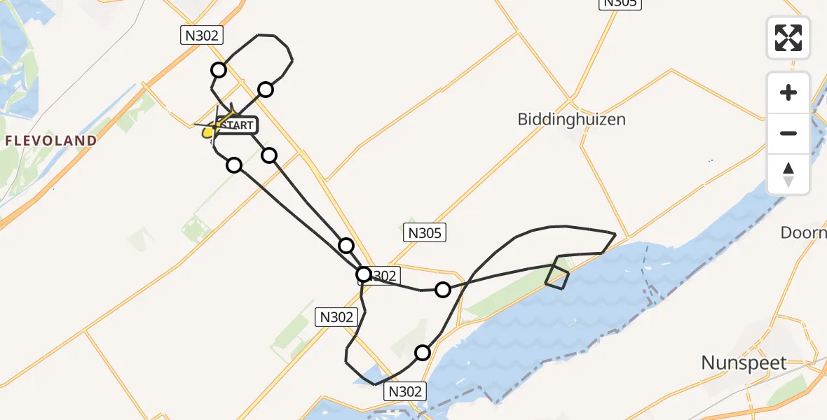 Routekaart van de vlucht: Traumaheli naar Lelystad Airport, Talingweg