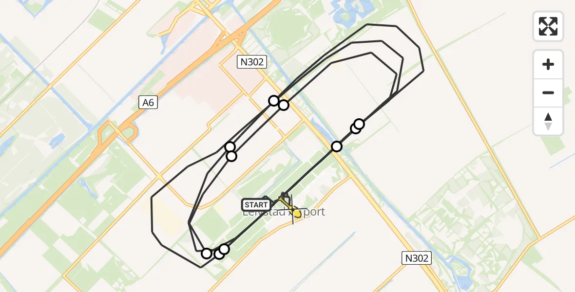 Routekaart van de vlucht: Traumaheli naar Lelystad Airport, Flamingoweg