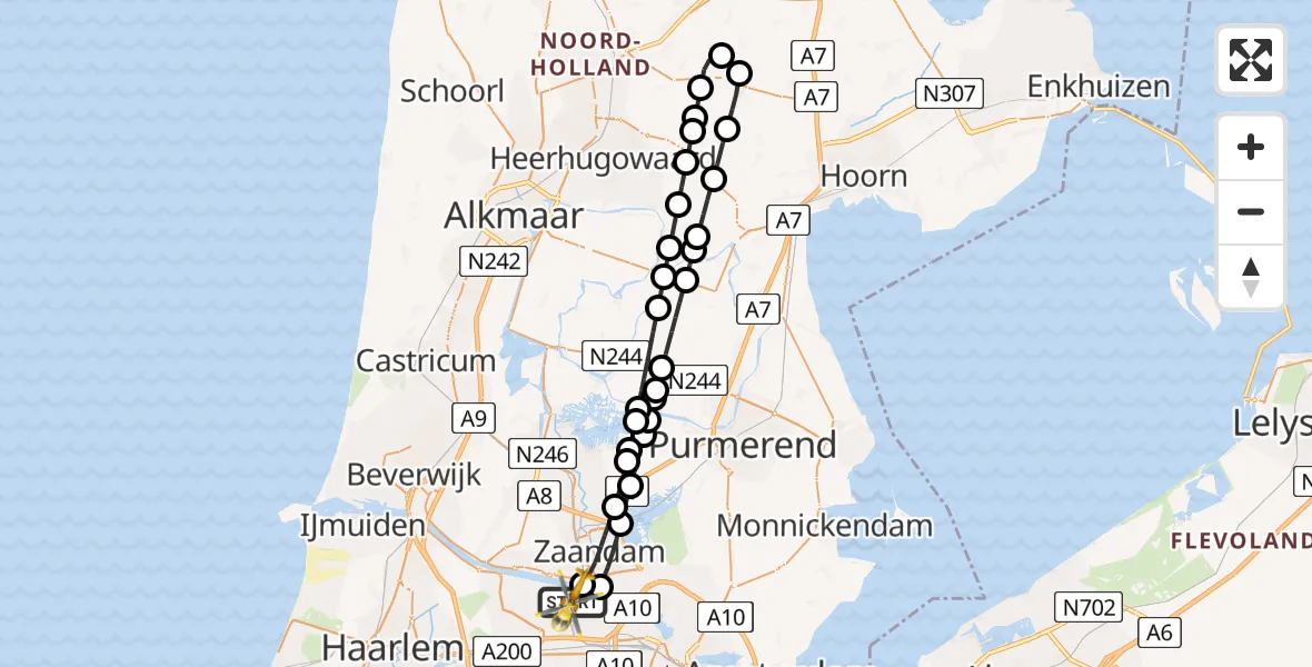 Vluchtroute Traumahelikopter van Amsterdam Heliport naar Amsterdam Heliport